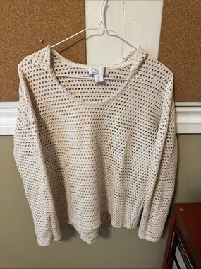 C&C California Open-Knit Scoop Neck Sweater in Cream